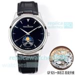 GF Swiss Reissue Jaeger-LeCoultre Master Moon Phase Black Dial Leather Strap Watch 